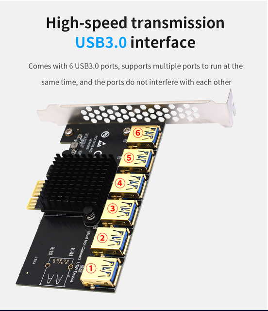Mnożnik Pcie TISHRIC - PCI Express 1X 16X Riser 009s 010 USB 3.0 - 4/5/6/7 portów do wydobycia bitcoinów - Wianko - 12