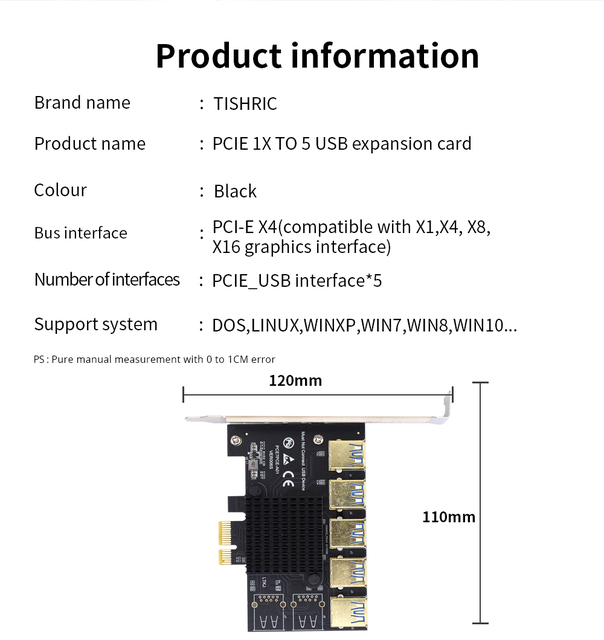 Mnożnik Pcie TISHRIC - PCI Express 1X 16X Riser 009s 010 USB 3.0 - 4/5/6/7 portów do wydobycia bitcoinów - Wianko - 20