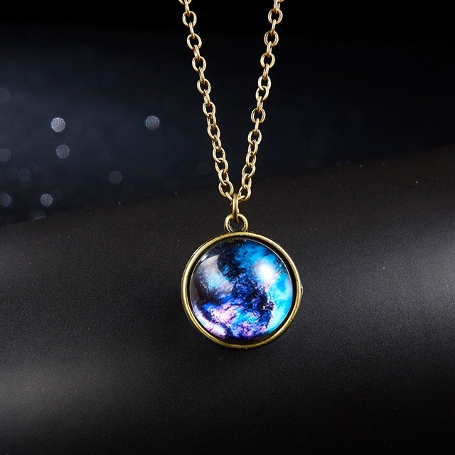 Naszyjnik z wisiorkiem Rinhoo Vintage - stop cynkowy, kolorowe Galaxy Universe, okrągły, blask w ciemności, biżuteria prezent - Wianko - 44