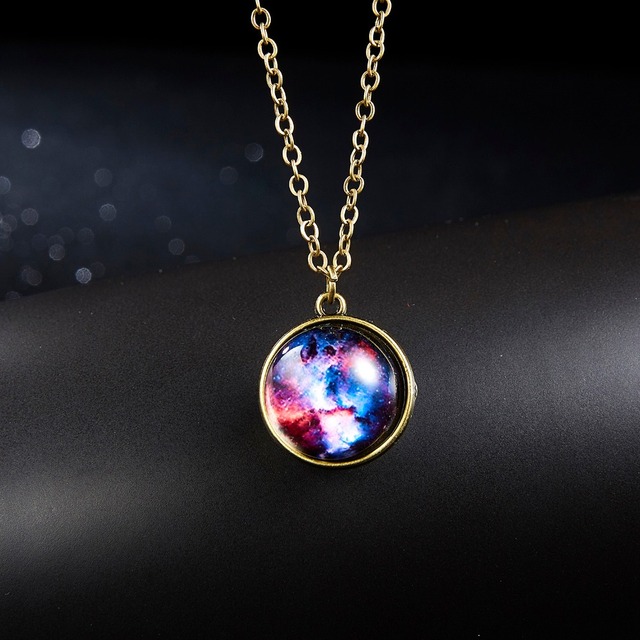 Naszyjnik z wisiorkiem Rinhoo Vintage - stop cynkowy, kolorowe Galaxy Universe, okrągły, blask w ciemności, biżuteria prezent - Wianko - 41