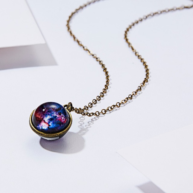 Naszyjnik z wisiorkiem Rinhoo Vintage - stop cynkowy, kolorowe Galaxy Universe, okrągły, blask w ciemności, biżuteria prezent - Wianko - 43