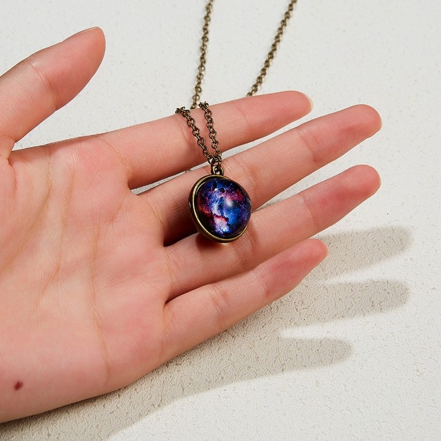Naszyjnik z wisiorkiem Rinhoo Vintage - stop cynkowy, kolorowe Galaxy Universe, okrągły, blask w ciemności, biżuteria prezent - Wianko - 42