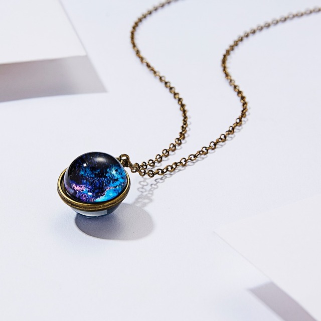 Naszyjnik z wisiorkiem Rinhoo Vintage - stop cynkowy, kolorowe Galaxy Universe, okrągły, blask w ciemności, biżuteria prezent - Wianko - 46