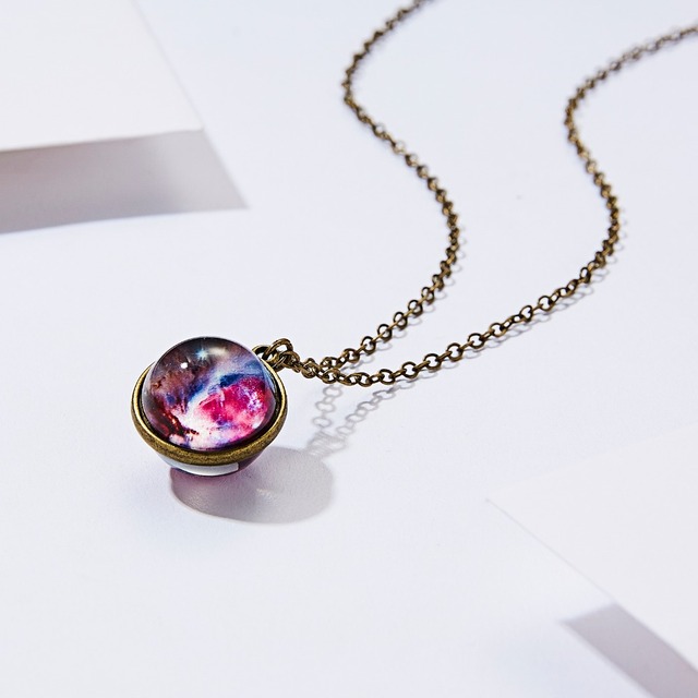 Naszyjnik z wisiorkiem Rinhoo Vintage - stop cynkowy, kolorowe Galaxy Universe, okrągły, blask w ciemności, biżuteria prezent - Wianko - 49