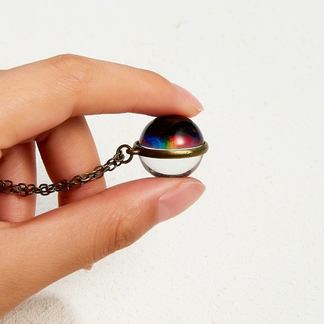 Naszyjnik z wisiorkiem Rinhoo Vintage - stop cynkowy, kolorowe Galaxy Universe, okrągły, blask w ciemności, biżuteria prezent - Wianko - 39