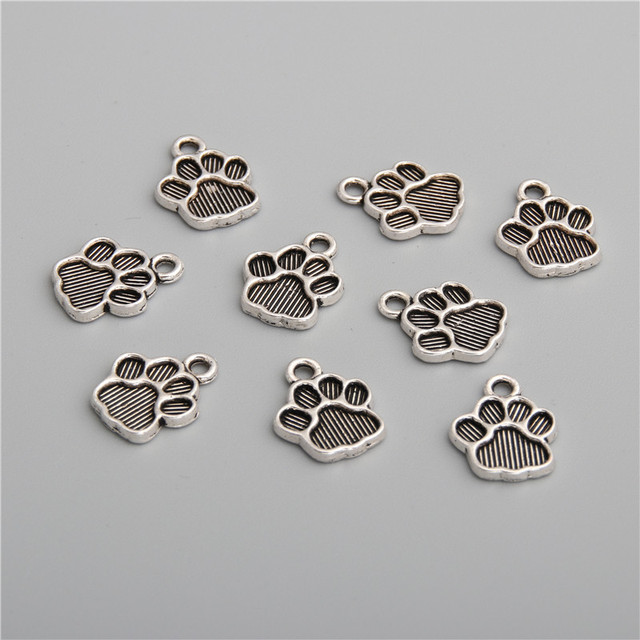50 sztuk Metalowych zawieszek w kształcie stóp psa, srebrny kolor, do wyrobu biżuterii DIY (A2767) - Wianko - 1