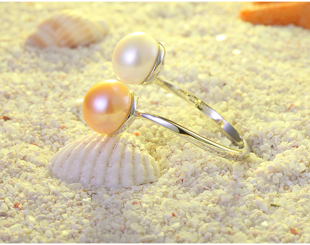 Pierścionek z dwiema naturalnymi słodkowodnymi hodowlanymi perłami - 3 kolory - Wianko - 23