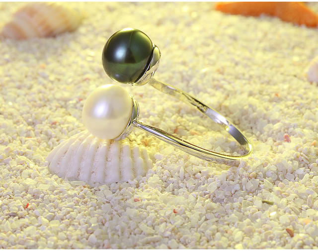 Pierścionek z dwiema naturalnymi słodkowodnymi hodowlanymi perłami - 3 kolory - Wianko - 13