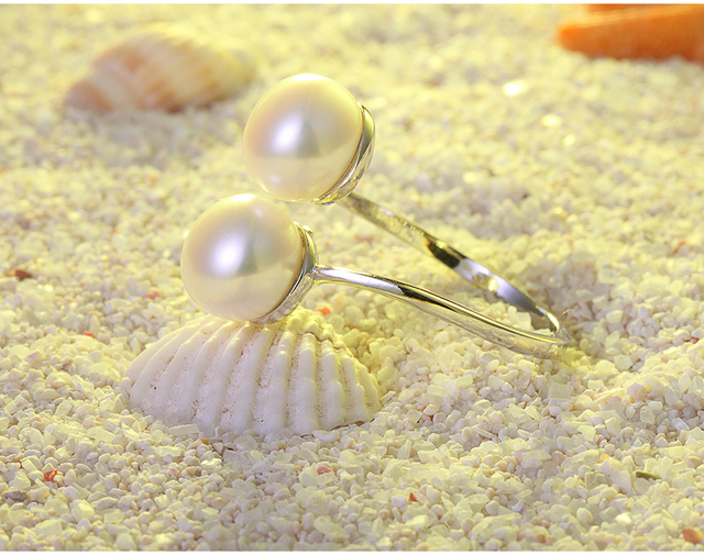 Pierścionek z dwiema naturalnymi słodkowodnymi hodowlanymi perłami - 3 kolory - Wianko - 18