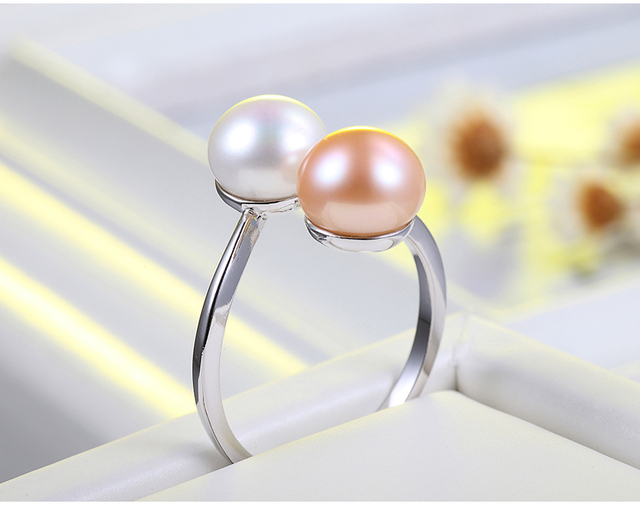 Pierścionek z dwiema naturalnymi słodkowodnymi hodowlanymi perłami - 3 kolory - Wianko - 22