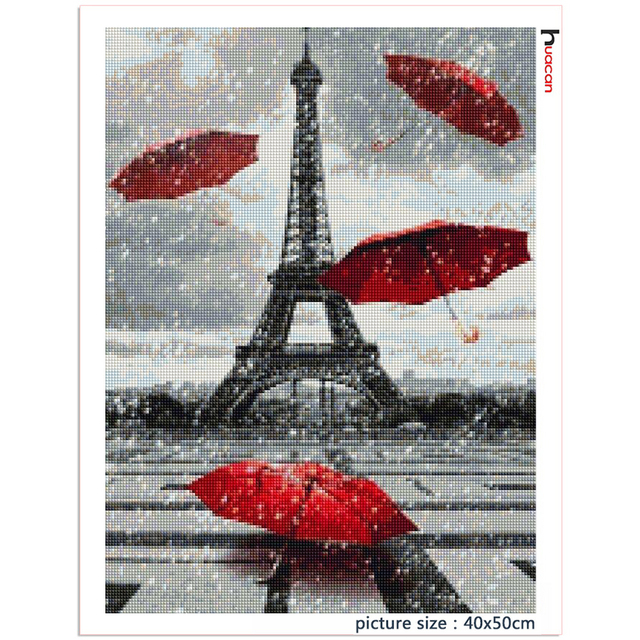 Zestaw do malowania diamentami Wieża Eiffla - czarny czerwony, pełny diament, haft artystyczny, mozaika, parasol, dekoracja domowa, krajobraz - Wianko - 2