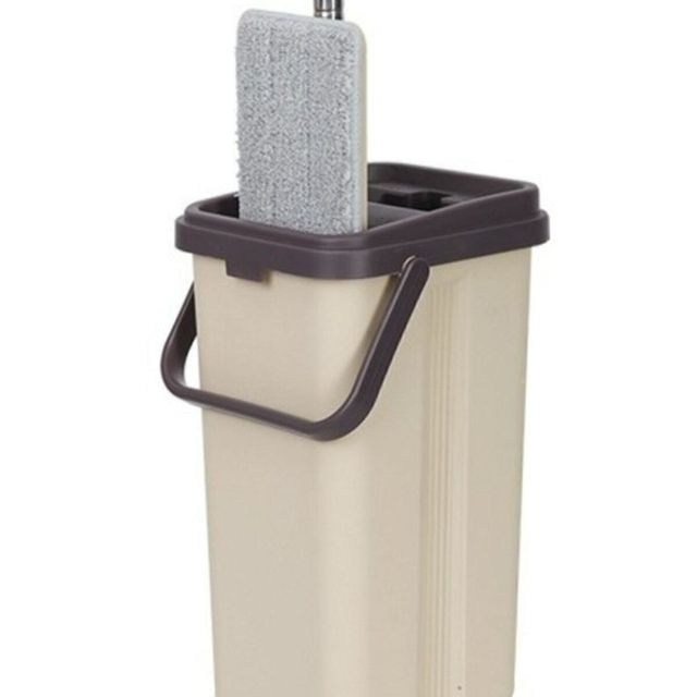 Płaski mop obrotowy z mikrofibrową podkładką i wiadro ręczne do czyszczenia podłóg - idealny do płytek, laminatu i parkietu - Wianko - 1