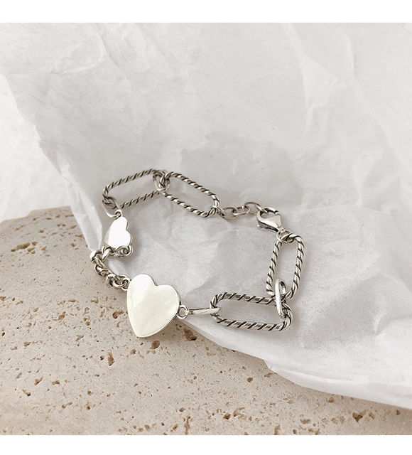 Bransoletka łańcuchowa Evimi Vintage 925 Sterling srebrna z sercami - biżuteria dla zakochanych (S-B368) - Wianko - 1