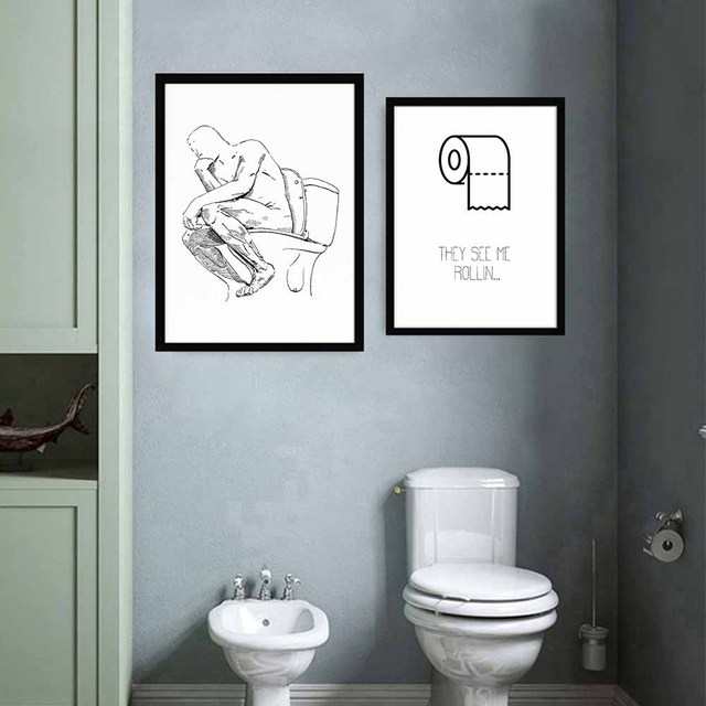 Streszczenie czarno-białej łazienki: plakat malarstwa na płótnie z motywem Nordic dla dekoracji salonu - Wianko - 2