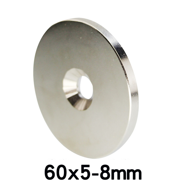 1/2/3 sztuki magnesów neodymowych 60x5-8mm z otworem 8mm i stożkowym łbem, stałe magnesy NdFeB 60*5-8mm - Wianko - 1