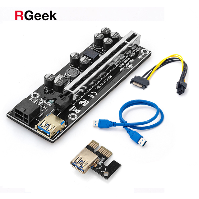 Riser Card RGeek Ver009s Plus PCIE USB 3.0 PCI-E 1x 4x 8x 16x Extender Adapter z kablem zasilającym SATA 15pin na 6-pinowy - Wianko - 1
