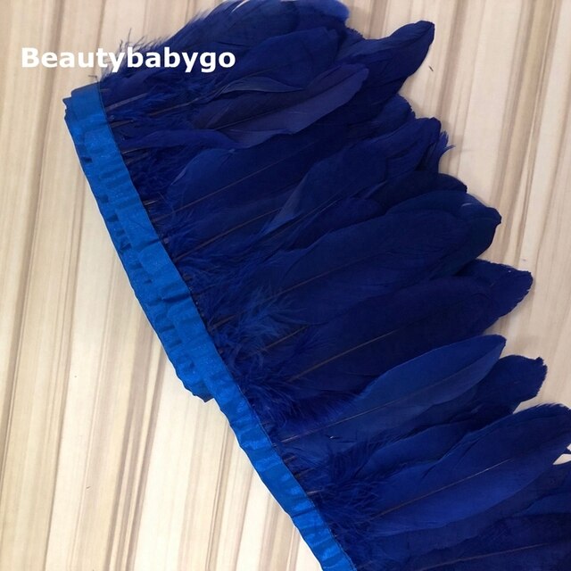Naturalne pawie niebieskie pióra wykańczające z gęsimi piórami wstążki – hurtowa sprzedaż 10 jardów (13-18cm), idealne do tworzenia DIY akcesoriów dla sukienek i spódnic - Wianko - 22