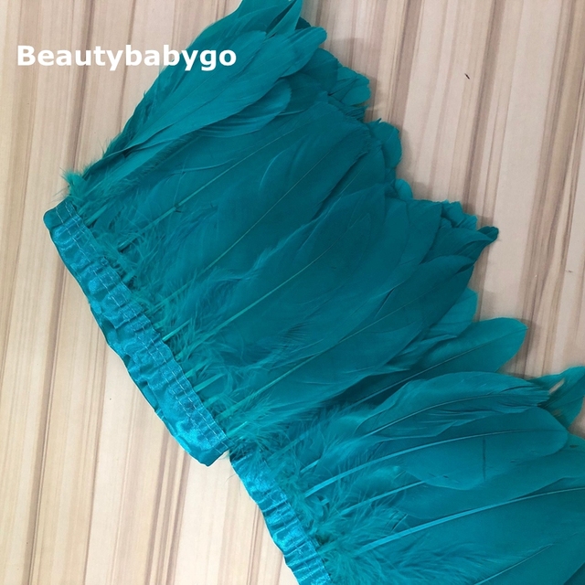 Naturalne pawie niebieskie pióra wykańczające z gęsimi piórami wstążki – hurtowa sprzedaż 10 jardów (13-18cm), idealne do tworzenia DIY akcesoriów dla sukienek i spódnic - Wianko - 23