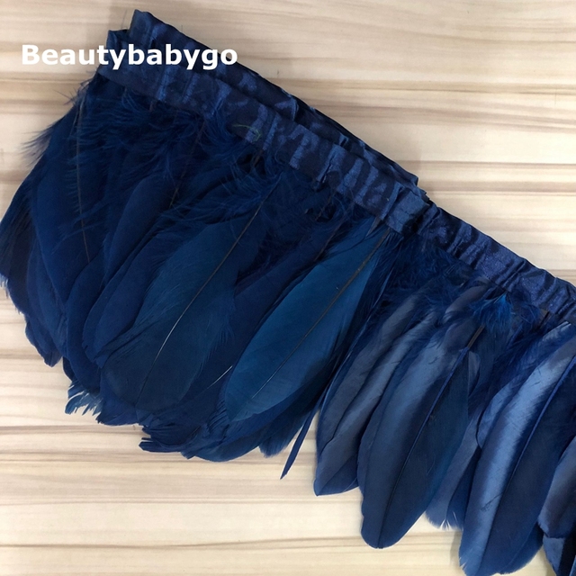 Naturalne pawie niebieskie pióra wykańczające z gęsimi piórami wstążki – hurtowa sprzedaż 10 jardów (13-18cm), idealne do tworzenia DIY akcesoriów dla sukienek i spódnic - Wianko - 14