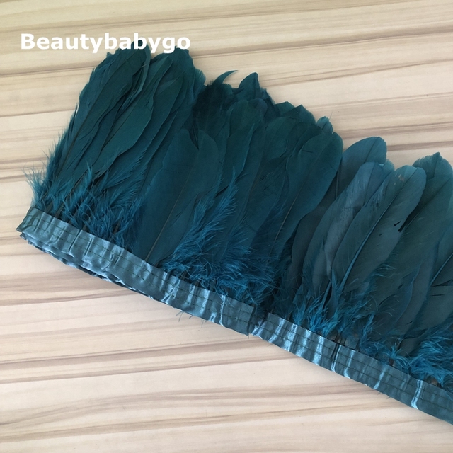 Naturalne pawie niebieskie pióra wykańczające z gęsimi piórami wstążki – hurtowa sprzedaż 10 jardów (13-18cm), idealne do tworzenia DIY akcesoriów dla sukienek i spódnic - Wianko - 2