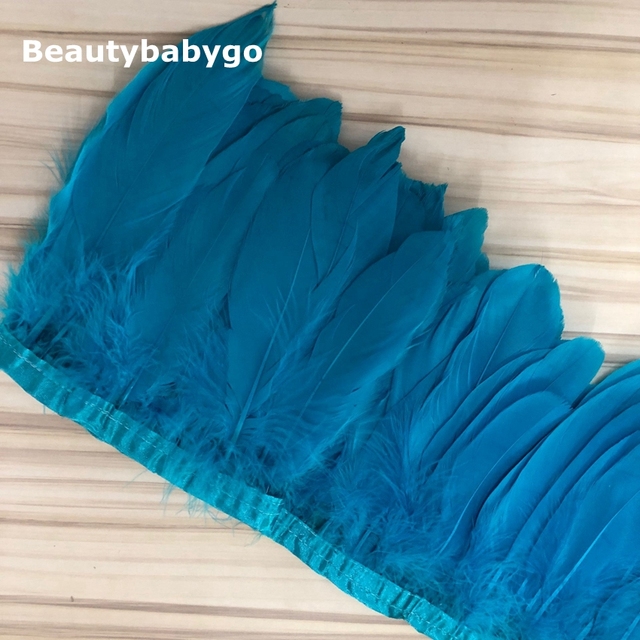 Naturalne pawie niebieskie pióra wykańczające z gęsimi piórami wstążki – hurtowa sprzedaż 10 jardów (13-18cm), idealne do tworzenia DIY akcesoriów dla sukienek i spódnic - Wianko - 11