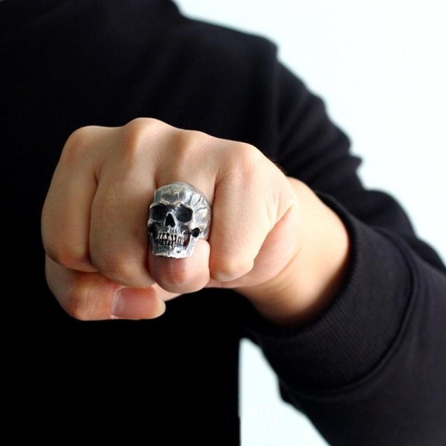 Męski pierścień vintage z czaszką - modna biżuteria gotycka dla hip-hopowców - Wianko - 6