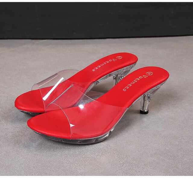 Kapcie letnie na cienkich wysokich obcasach z kryształami - lekki i seksowny design (6cm/MOD), przezroczyste sandały dla kobiet - kobiece buty na każdą okazję - Wianko - 14