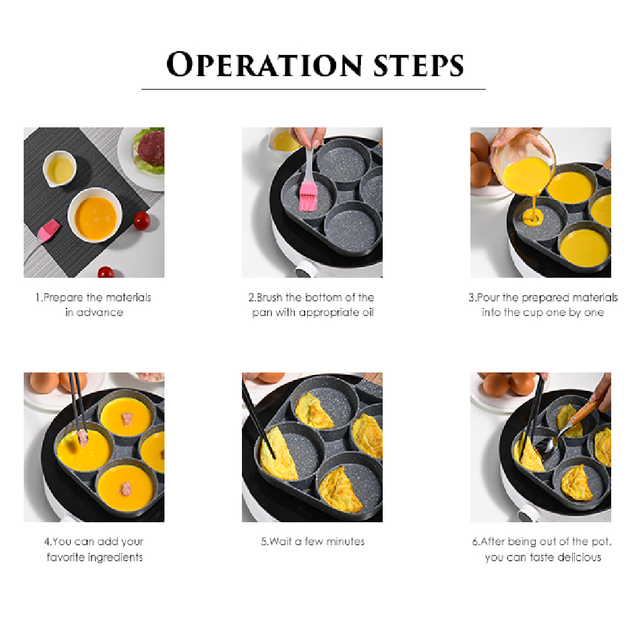 Czterootworowa patelnia bez przywierania do jajek i omletów z gęstą powłoką, idealna do smażenia naleśników, steków, szynki i gotowania jajek - naczynie kuchenne do robienia śniadania - Wianko - 8