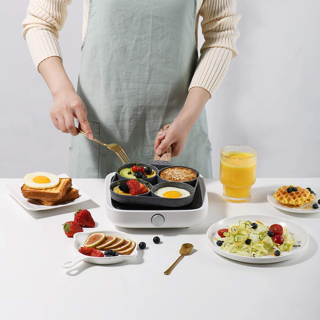 Czterootworowa patelnia bez przywierania do jajek i omletów z gęstą powłoką, idealna do smażenia naleśników, steków, szynki i gotowania jajek - naczynie kuchenne do robienia śniadania - Wianko - 4