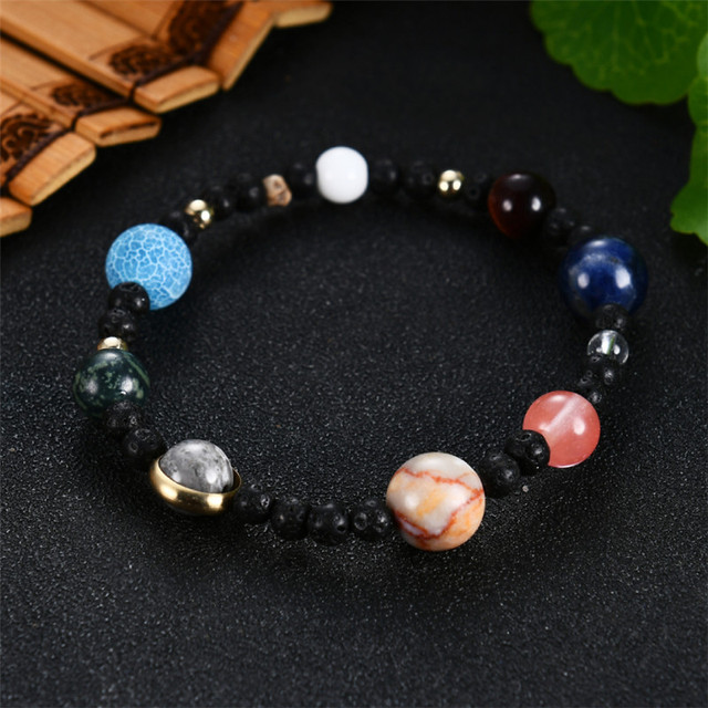 Bransoletka z kamieniami naturalnymi: 2021 Galaxy - układ słoneczny, dziewięć planet, gwiazdy, ziemia, księżyc (kobieca moda) - Wianko - 2