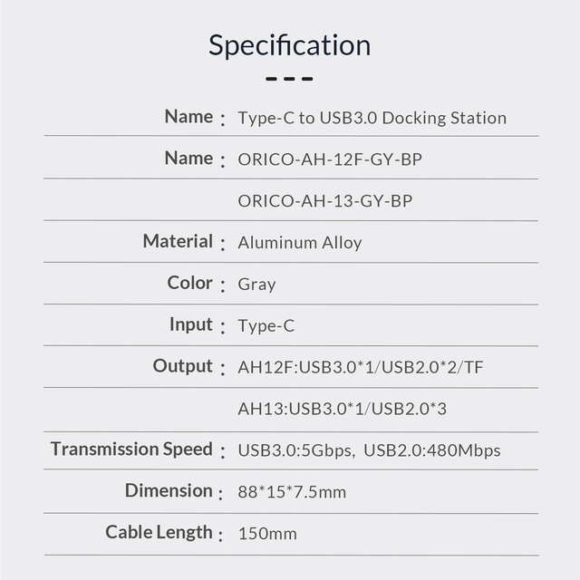 ORICO HUB typu C z 4 portami USB 3.0 i 2.0, czytnikiem kart oraz ultra cienkim i przenośnym rozdzielaczem do komputera (aluminium) - Wianko - 14