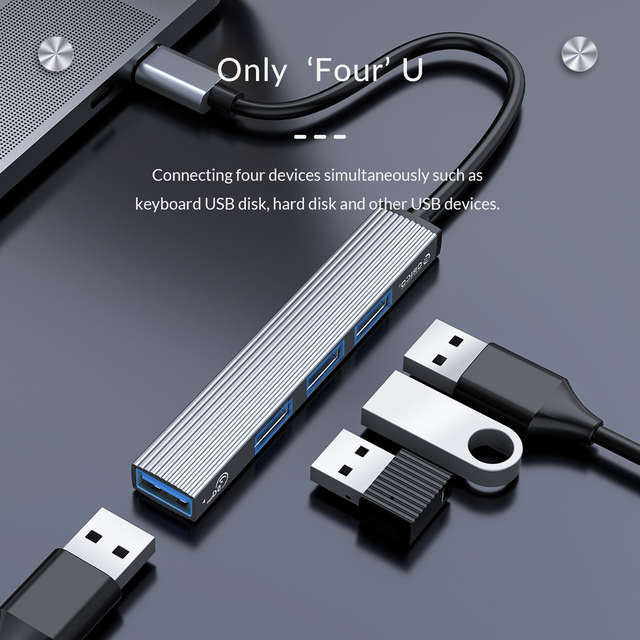 ORICO HUB typu C z 4 portami USB 3.0 i 2.0, czytnikiem kart oraz ultra cienkim i przenośnym rozdzielaczem do komputera (aluminium) - Wianko - 6