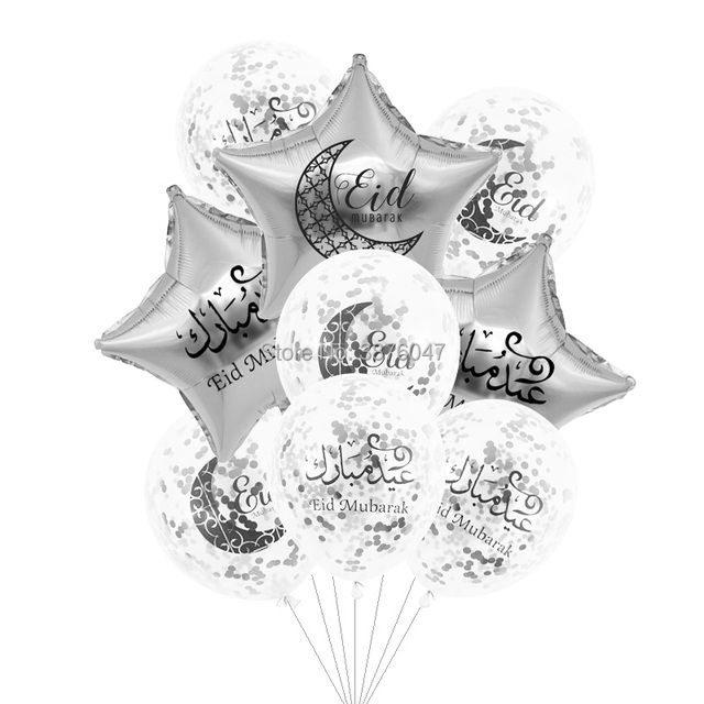 Dekoracja na święto Eid Mubarak: Balon z motywem islamu, muzułmanina, nowy rok festival, jasne złoto, srebro, konfetti, folia, gwiazda i drukowany baner - Wianko - 5