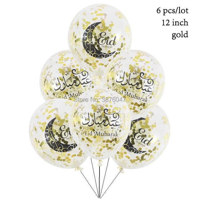 Dekoracja na święto Eid Mubarak: Balon z motywem islamu, muzułmanina, nowy rok festival, jasne złoto, srebro, konfetti, folia, gwiazda i drukowany baner - Wianko - 3