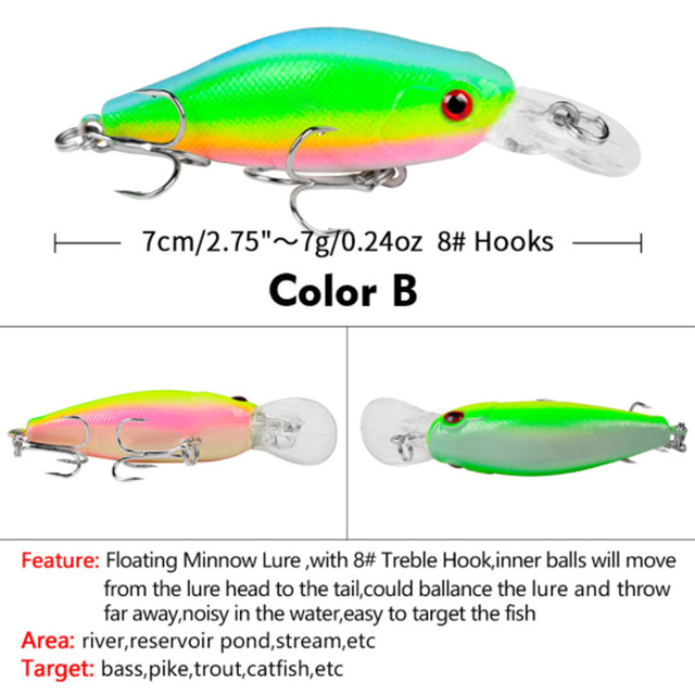 Przynęta 70mm 7g pływająca Swimbait Minnow Wobblers Isca dla Bass Pesca wędkarskiego - Wianko - 7