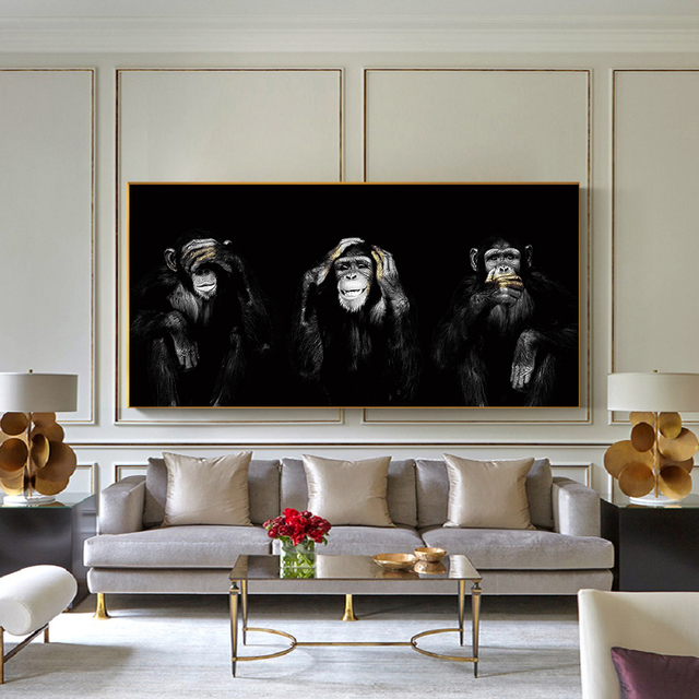 Malarstwo na płótnie z motywem zwierząt - Trzy małpy - Wianko - 6