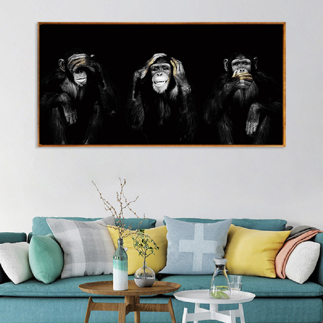 Malarstwo na płótnie z motywem zwierząt - Trzy małpy - Wianko - 4