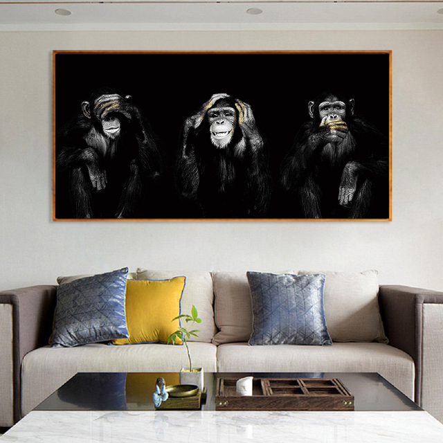 Malarstwo na płótnie z motywem zwierząt - Trzy małpy - Wianko - 7