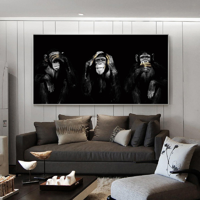 Malarstwo na płótnie z motywem zwierząt - Trzy małpy - Wianko - 3