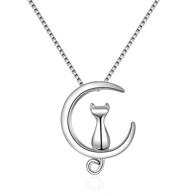 Naszyjnik dla kobiet z wisiorkiem w kształcie kota z czystej 925 Sterling Silver - Wianko - 14
