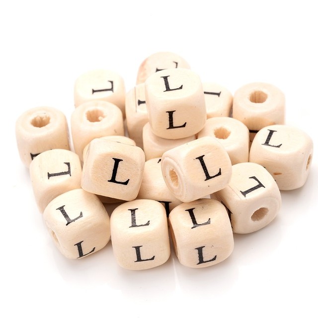 Kwadratowe drewniane koraliki dystansowe z alfabetem - 100 sztuk 10mm - Wianko - 7