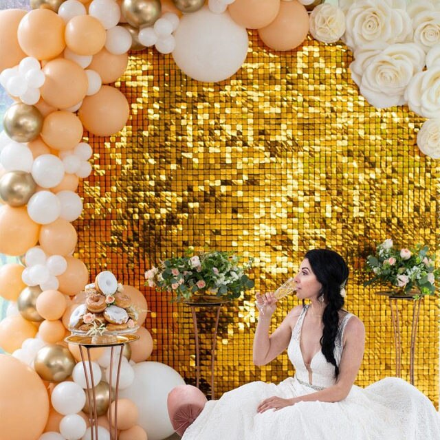 Golden Shimmer Wall Panel - dekoracyjne tło ślubne z cekinami ożywione powietrzem - Wianko - 37