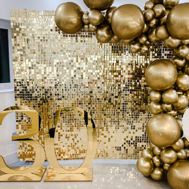 Golden Shimmer Wall Panel - dekoracyjne tło ślubne z cekinami ożywione powietrzem - Wianko - 36