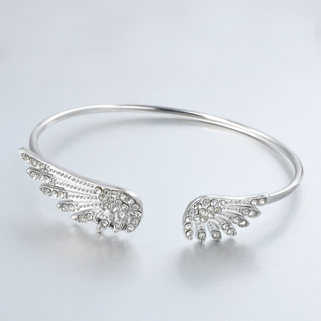 Srebrna platerowana bransoletka z otwartymi skrzydłami anioła dla kobiet - Wianko - 1