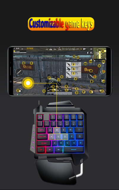 Przewodowa klawiatura do gier z podświetleniem LED, podpórka pod nadgarstek 1 ręką, RGB, USB, kompatybilna z LOL PUBG CS, Tablet z Androidem, gra mobilna - Wianko - 11
