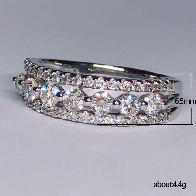 Pierścionek ze srebra 925 o szerokości 6.5mm z cyrkoniami - białe złoto, idealny na zaręczyny - Wianko - 1
