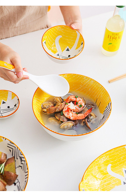 Miska ceramiczna na zupę i makaron w stylu japońskim, z motywem kreskówkowego kota - Wianko - 8