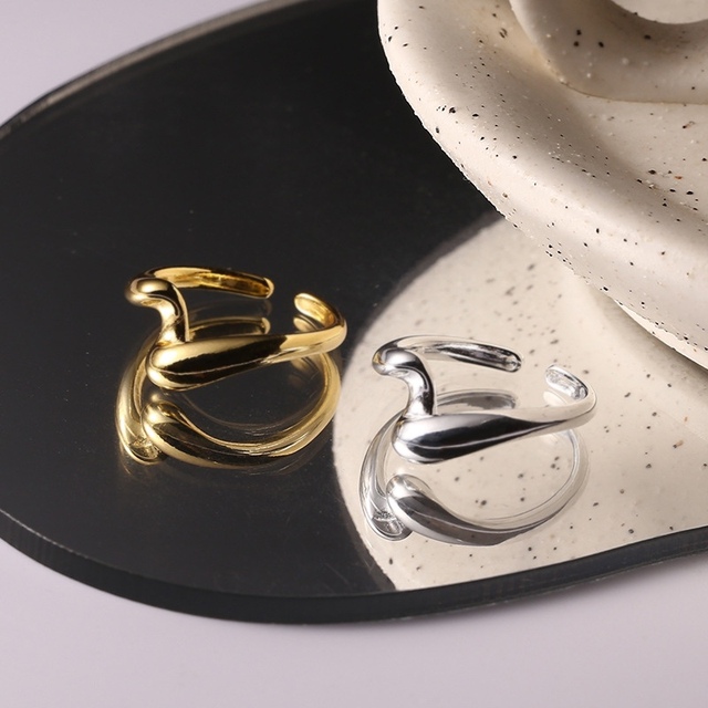 Pierścień żółty/champagne/srebrny twist - modny dodatek 2021 dla kobiet i dziewcząt - biżuteria para, pasująca na dwa palce - prezent z metalu - Wianko - 5