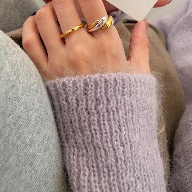 Pierścień żółty/champagne/srebrny twist - modny dodatek 2021 dla kobiet i dziewcząt - biżuteria para, pasująca na dwa palce - prezent z metalu - Wianko - 9