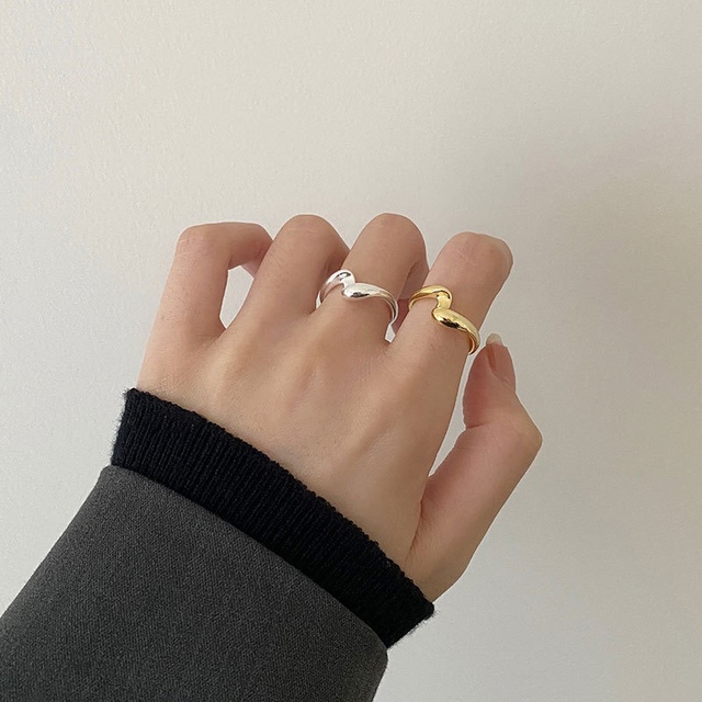 Pierścień żółty/champagne/srebrny twist - modny dodatek 2021 dla kobiet i dziewcząt - biżuteria para, pasująca na dwa palce - prezent z metalu - Wianko - 6